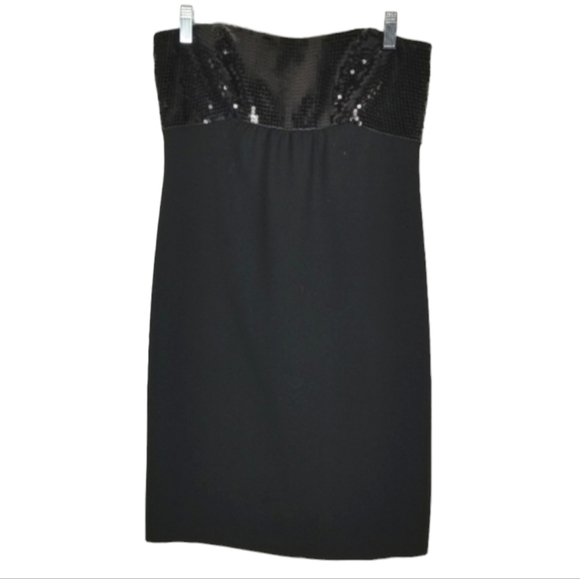 Ann Taylor Sequin Strapless Cocktail Dress Black Size 4 Small Mini LBD - Picture 1 of 10